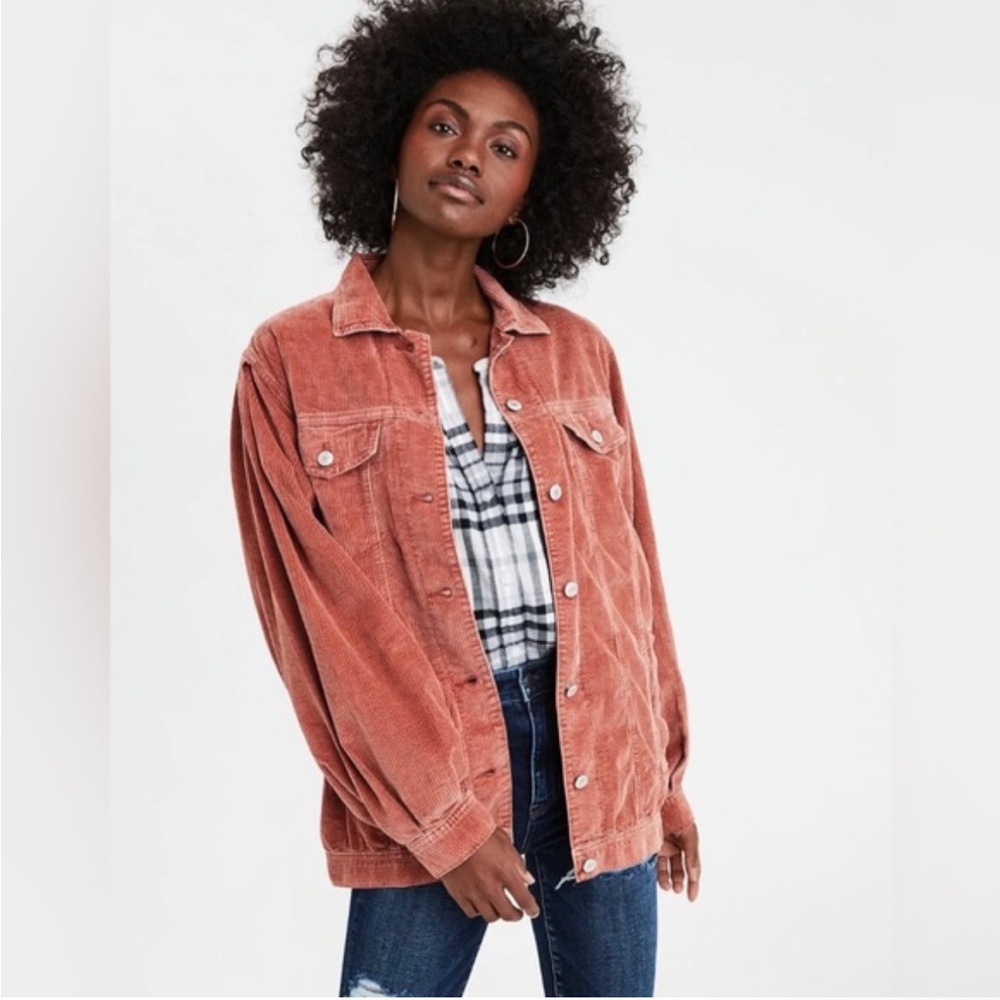 American Eagle Corduroy Jacket Button Down Mauve Dusty Rose XL Women’s Oversized